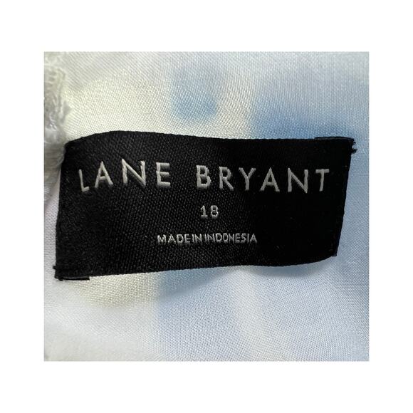 Lane Bryant Womens Plus Size 18 Flutter-Sleeve Tie-Back Linen Dress Blue White - Picture 4 of 13